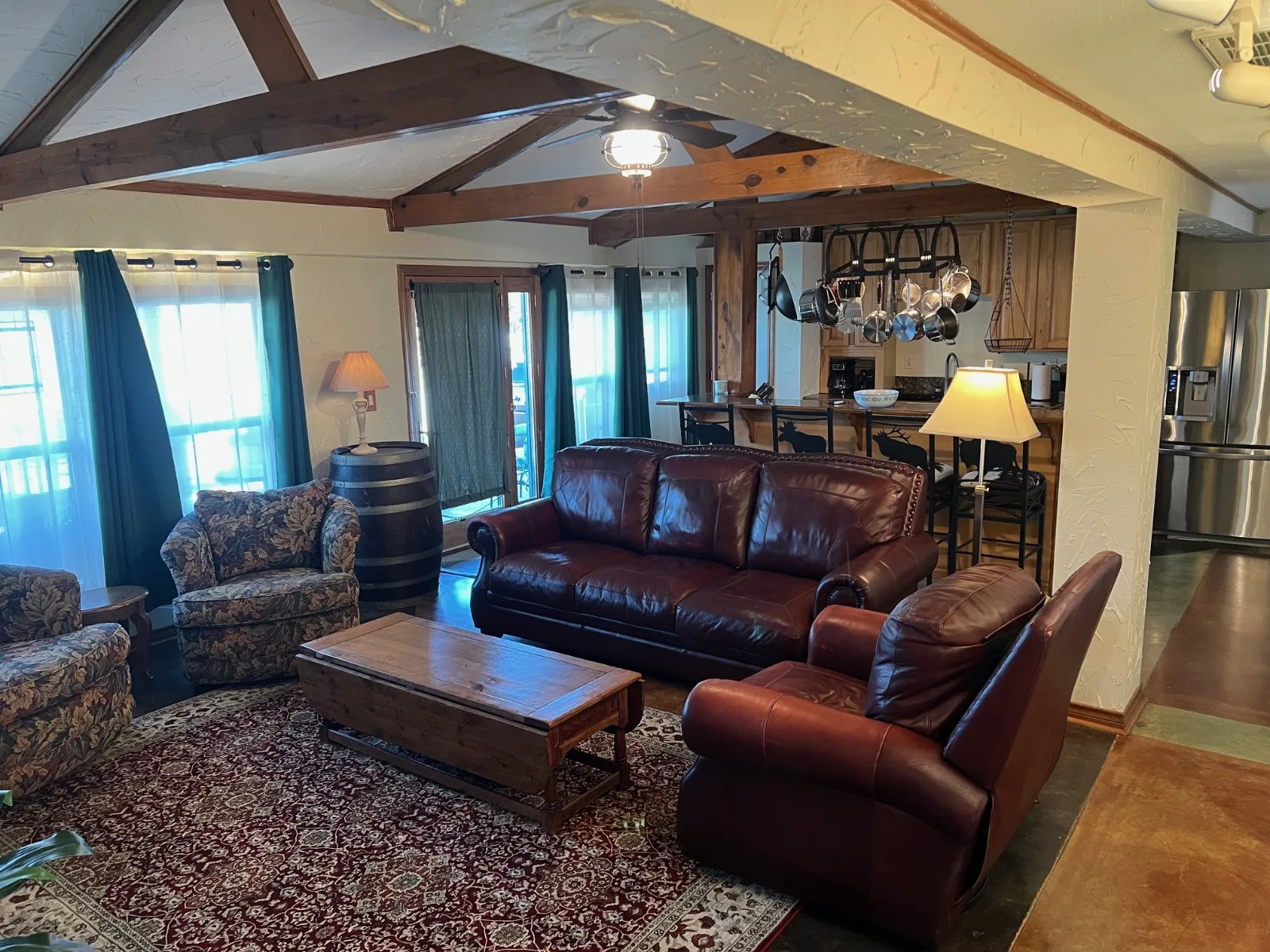 Cabin 3 living room with exposed beams